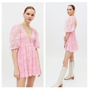 NWOT For Love & Lemons Serena Lace Backless Open Back Cute Ties Mini Dress